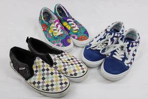 Vans Kids Floral Slip-On & Glitter Slip-On & Blue Checkerboard Lace-Ups - 3-Pair Sneaker Bundle