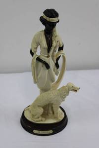 La Verona Collection Figurine - Black Woman in Cream Dress with Dog 15.5tall