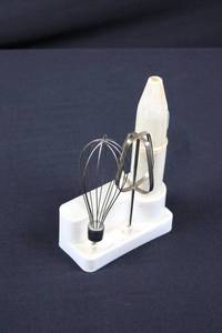 Vintage Electric Hand Mixer on Plastic Stand with Whisk & Beater Attachments (not tested)