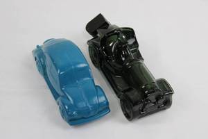 Avon Car-Shaped Empty Glass Perfume Bottles - Blue & Green (Set of 2)