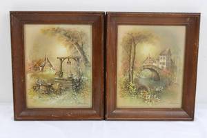 Andres Orpinas Country House and Wishing Well - Cottage & Bridge Scenes (Lot of 2) 12 x 10