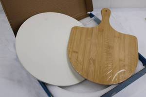Kwik Trip Pizza Stone & Paddle - 13in Stone, 13in Bamboo Paddle (New)