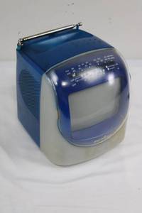 Action Portable TV with AMFM Radio - 12-14V DC, Blue Vintage Tabletop TV (Not Tested)