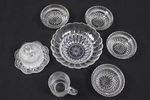 Crystal Clear Cut-Glass Punch Bowl Set with Lidded Compotes and Covered Dish