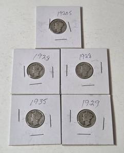 5-Silver Mercury Dimes (1920S,1928,1928,1929,1935) -  Silver - Lot 2