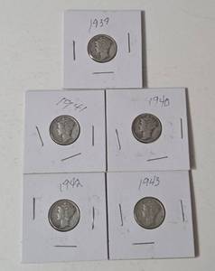 5-Silver Mercury Dimes (1939,1940,1941,1942,1943) - Silver - Lot 7
