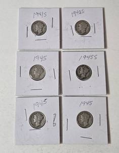 6-Silver Mercury Dimes (1941S,1942S,1945,1945 1945,1945S) - Silver - Lot 14