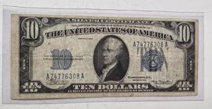 1934 US $10 Bill - Legal Tender - Silver Certificate - Blue Note - Very Crisp - Lot 26