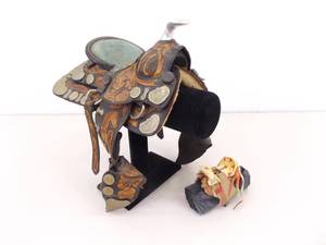 2 Collectible Miniature Leather Saddles (Display Stand NOT included)