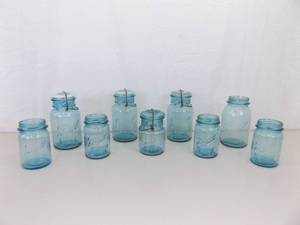 Lot of 9 Antique Ball Mason Jars, Some wLids