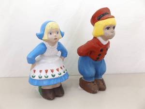 2 SOLID Concrete 21" Holland/Denmark Boy and Girl Garden Statues