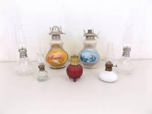 Lot of Various Vintage Glass Oil Lamps