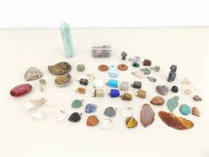 Lot of Semi Precious etc. Stone Pendants, Fossils, etc.