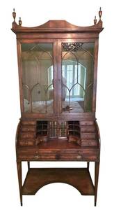 UB - Vintage Secretary Desk with Glass-Door Bookcase