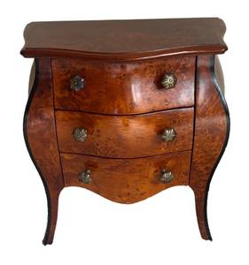 MB - Vintage Italian Louis XV Burl Wood Bombe Chest - 3-Drawer Jewelry Cabinet