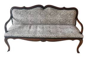 MB - Vintage Leopard Print Custom Upholstered Bench on Carved Wood Frame