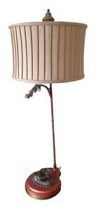 MB - Stylish Table Lamp - Red Base with Gold Trim & Pleated Beige Shade