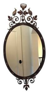 MB - Distressed Iron Wall Mirror with Peacock Crest & Scrollwork