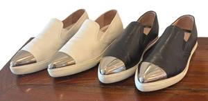 MB - Two Pairs of Miu Miu Slip-On Sneakers - Miu Miu Metallic Cap Toe Leather Slip Ons