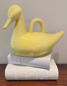MB - Decorative Ceramic Duck with Two White Faux Ceramic Books