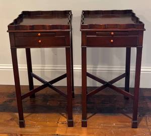 MB - Pair of Vintage Dark Wood Accent Tables
