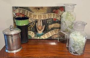 MB - John Derlan Platter with 2 Glass Jars, Vase and More