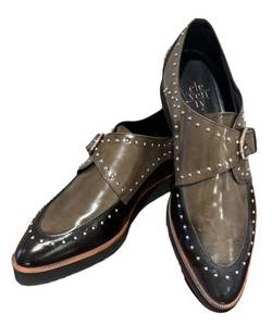 MC - Eleventy Italy Leather Studded Monk Shoes - Size 38