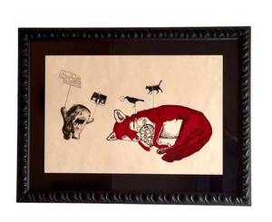 LL - Julie Buffalohead Fox Tussle Lithograph