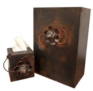 LL - Jan Barboglio Floral Metal Trash Can & Tissue Holder Set