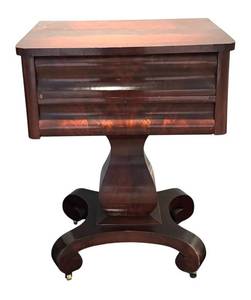 LL - Antique American Empire Flame Mahogany Sewing Table  Work Stand