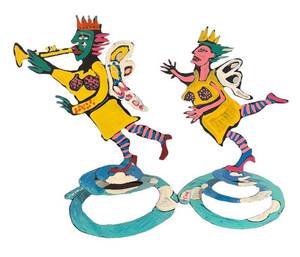 LL - Two Whimsical Metal Spring Figurines by Smock