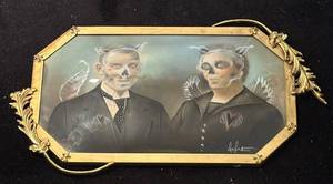 LL - Vintage Skeleton Couple Artwork - Convex Glass Frame by D.C. Ice