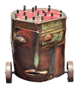 LL - Abstract Metal Industrial Sculpture on Wheels by MW