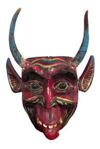 LL - Demon Mask - Vintage Hand-Carved Wood with Horns