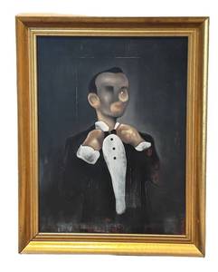 LL - Original Portrait Painting - Dark Formal Attire with Gold Frame