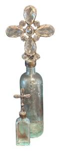 MB - Two Vintage Glass Bottles with Crystal Cross Finials