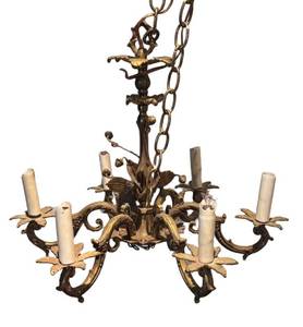 LLR - Vintage Brass Chandelier - 6-Arm Leaf Motif Rococo