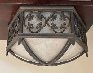 LL - Hexagonal Iron Lantern Ceiling Light Fixture - Frosted Glass Shade