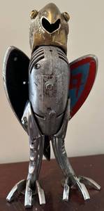 Alan Wadzinski Steampunk Eagle Sculpture with Shield Wings - Metal Art