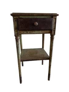 G - Metal End Table with One Drawer, Patina Finish