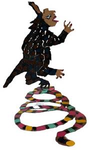 LLC - Metal Witch Sculpture on Colorful Spiral Base