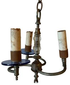 LLC - Chandelier - Rustic Candle-Style with Glass Bead Column and Blue Glass Discs