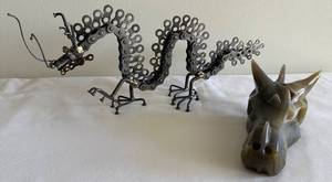 LLC - Steampunk Handcrafted Dragon Chain Sculpture & Hand Carved Crystal Dragon Sculpture Made from Agate