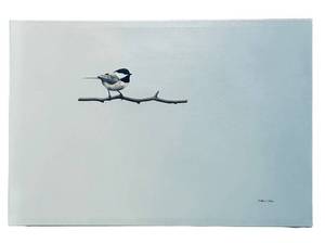 LLS - Matthew S. Rucker - My Little Chickadee (13x19 In) Bird on Light Blue Painting