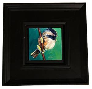 LLR - MB Warner - Original Oil Painting 8x8 Bird on Branch - Home On (Framed)
