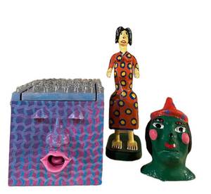 LLR - Whimsical Artisan Creations (Lot of 3) - Painted Folk-Art Box & Figures