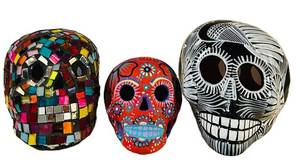 LLR - 3-Piece Mosaic Glass Skull Set - Hand-Painted