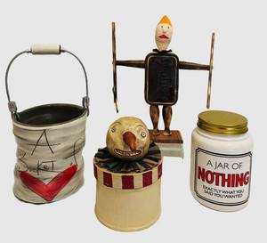 LLS - 10 Tall Handcrafted Bucket with Lidded Sweet Jar - Signed on Back (Folk Art Set)