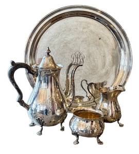 Vintage Sterling Silver Tea Service with Tray - Monogrammed Tray