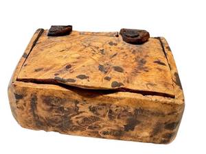 Antique Wooden Match Safe with Leather Hinges